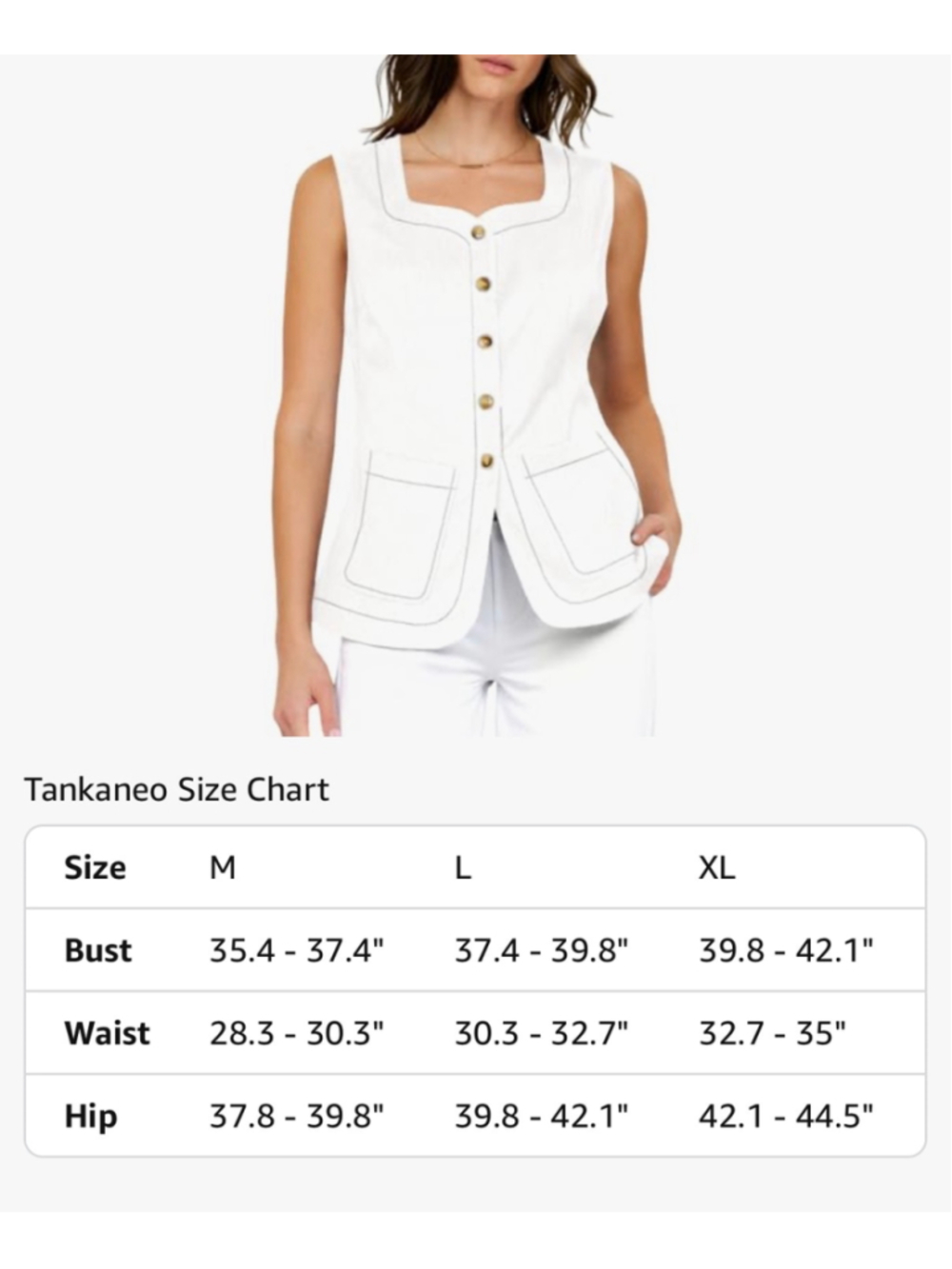 NEW Cream Square Neck Denim Vest Button Down Sleeveless Jean Waistcoat M - Picture 5 of 6